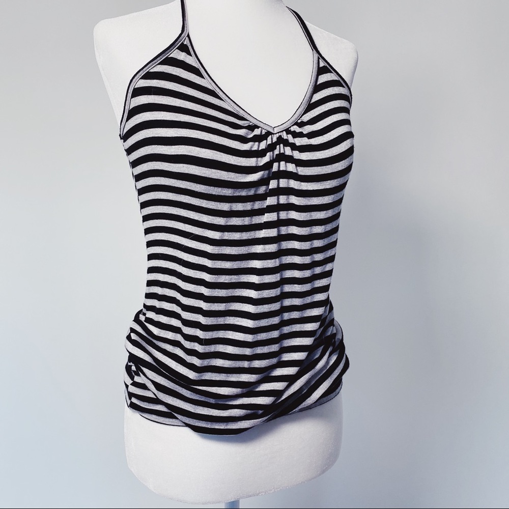 Black and Gray Striped Halter Top